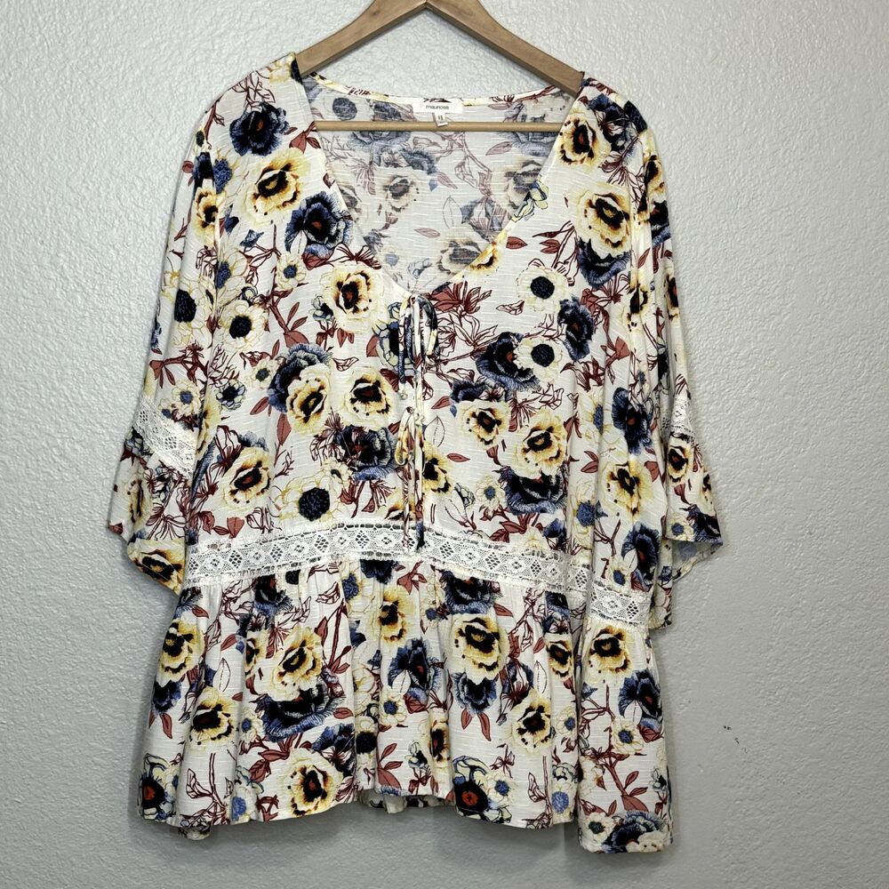 Maurices Top Women 2X Floral Babydoll Blouse Romantic Flowy Cottage Core Boho